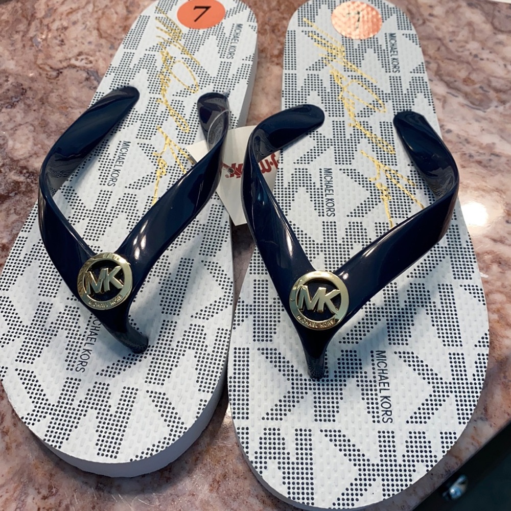 Michael Kors Ladies Flip Flops Navy Size 7